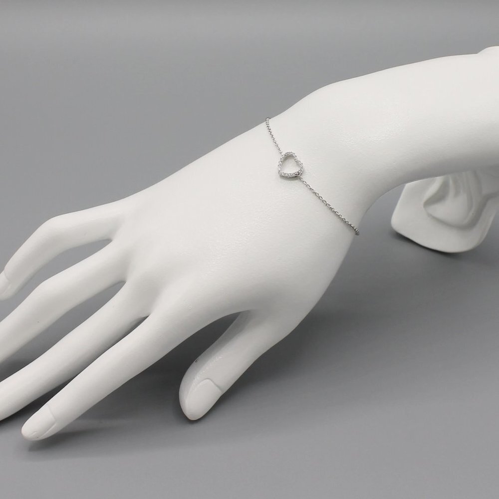 Jewelry bracelet love heart romantic silver plated sparkly stones elegant new - Picture 3 of 6